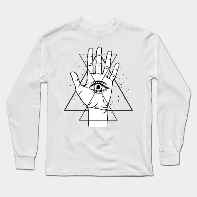 Hand With All Seeing Eye Long Sleeve T-Shirt by NewWorldIsHere